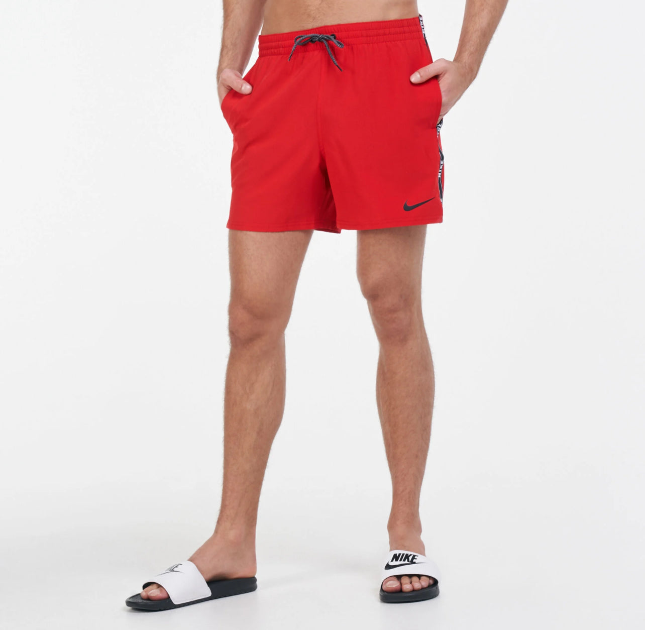 NIKE SWIM LOGO TAPE VOLLEY 5" SHORTS - RED