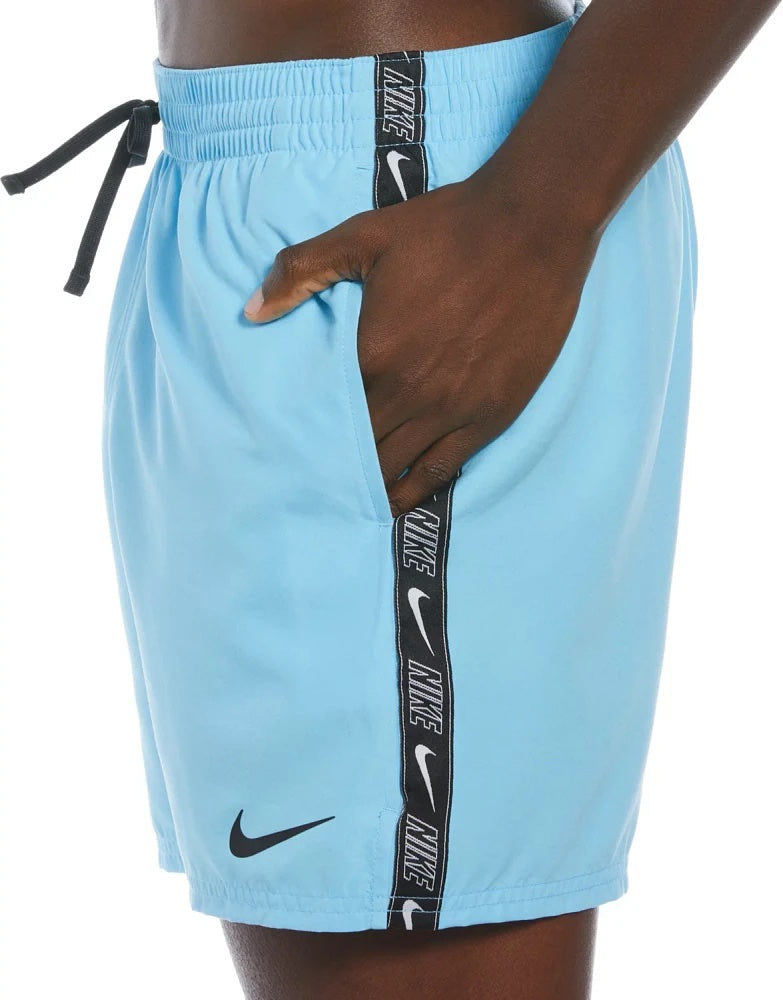 NIKE SWIM LOGO TAPE VOLLEY 5" SHORTS - AQUARIUS BLUE